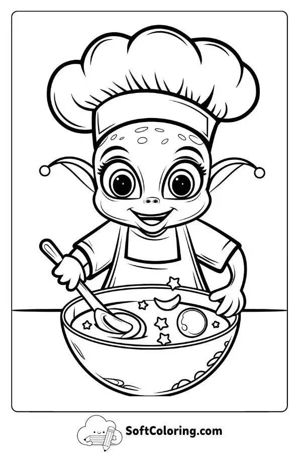 Alien Chef Making Space Snacks