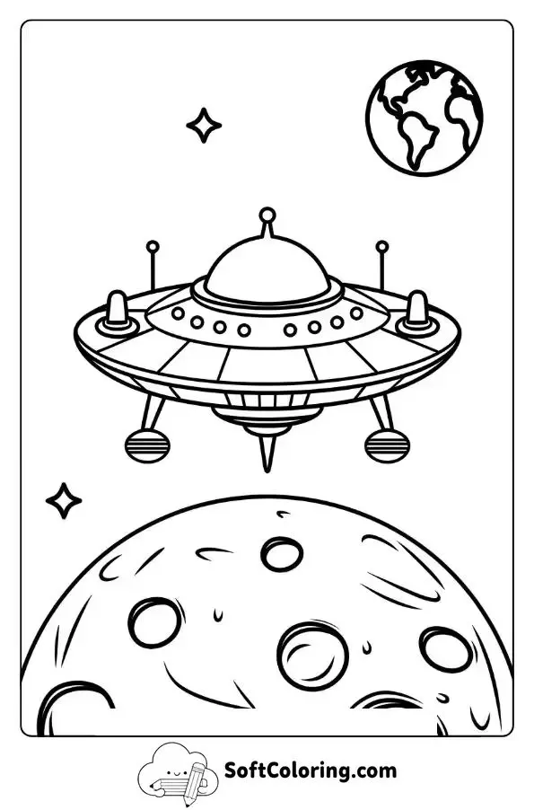 Alien Spaceship Hovering Above The Moon