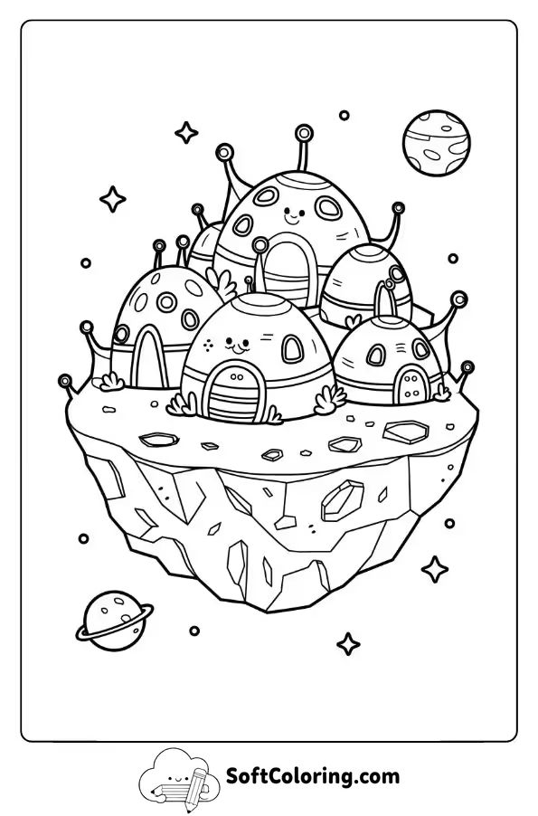 Alien Village on a Floating Asteroid