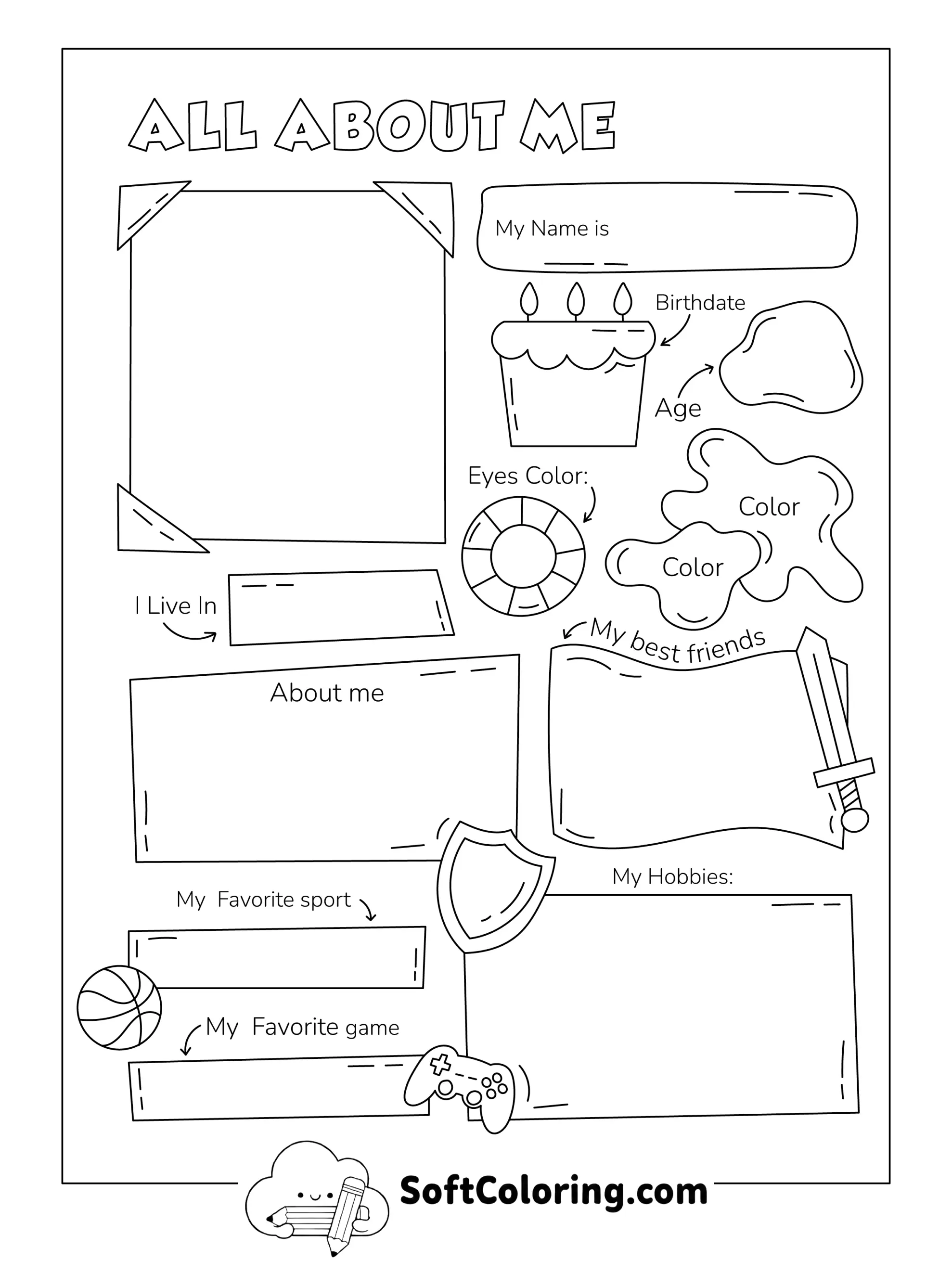 All About Me Coloring And Drawing Worksheet For Boys