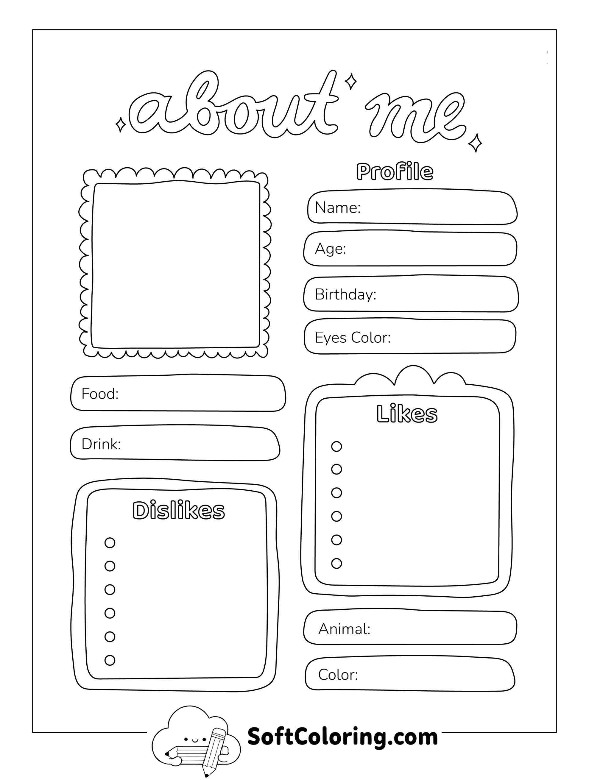 All About Me Printable Worksheet for Girls