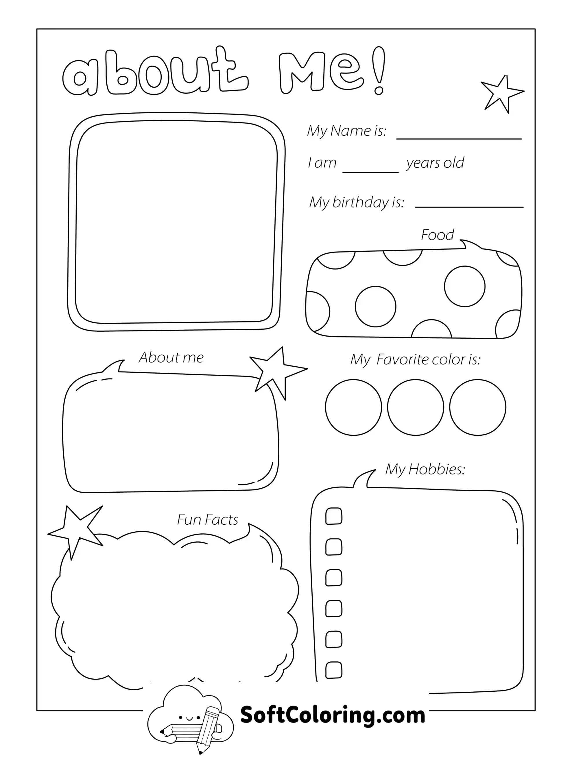 All About Me Worksheet for Kindergarten