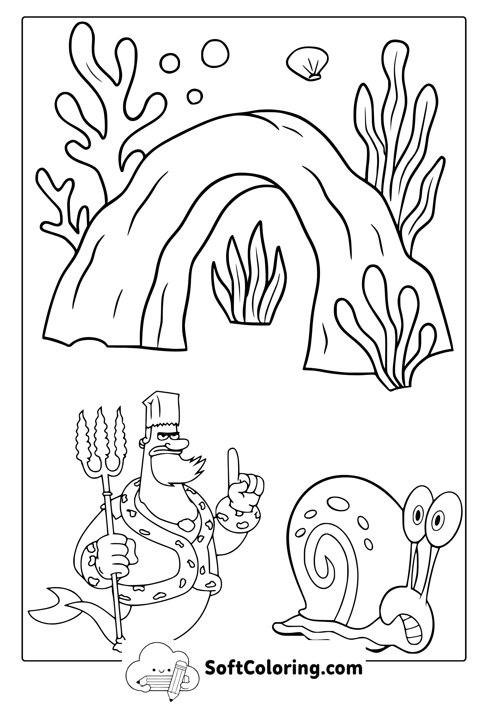 Angry King Neptune and Gary The Snail Coloring Page