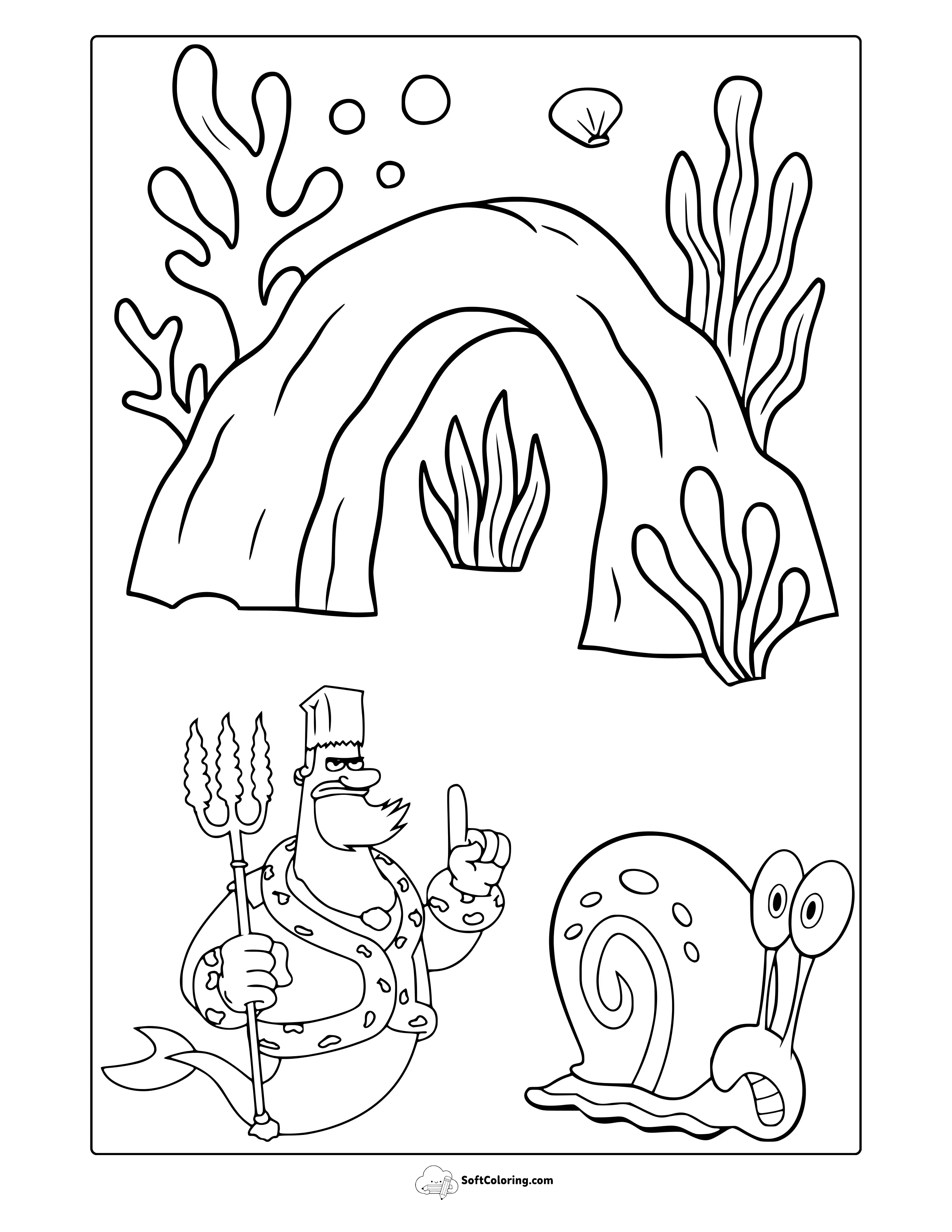 Angry King Neptune And Gary The Snail Coloring Page