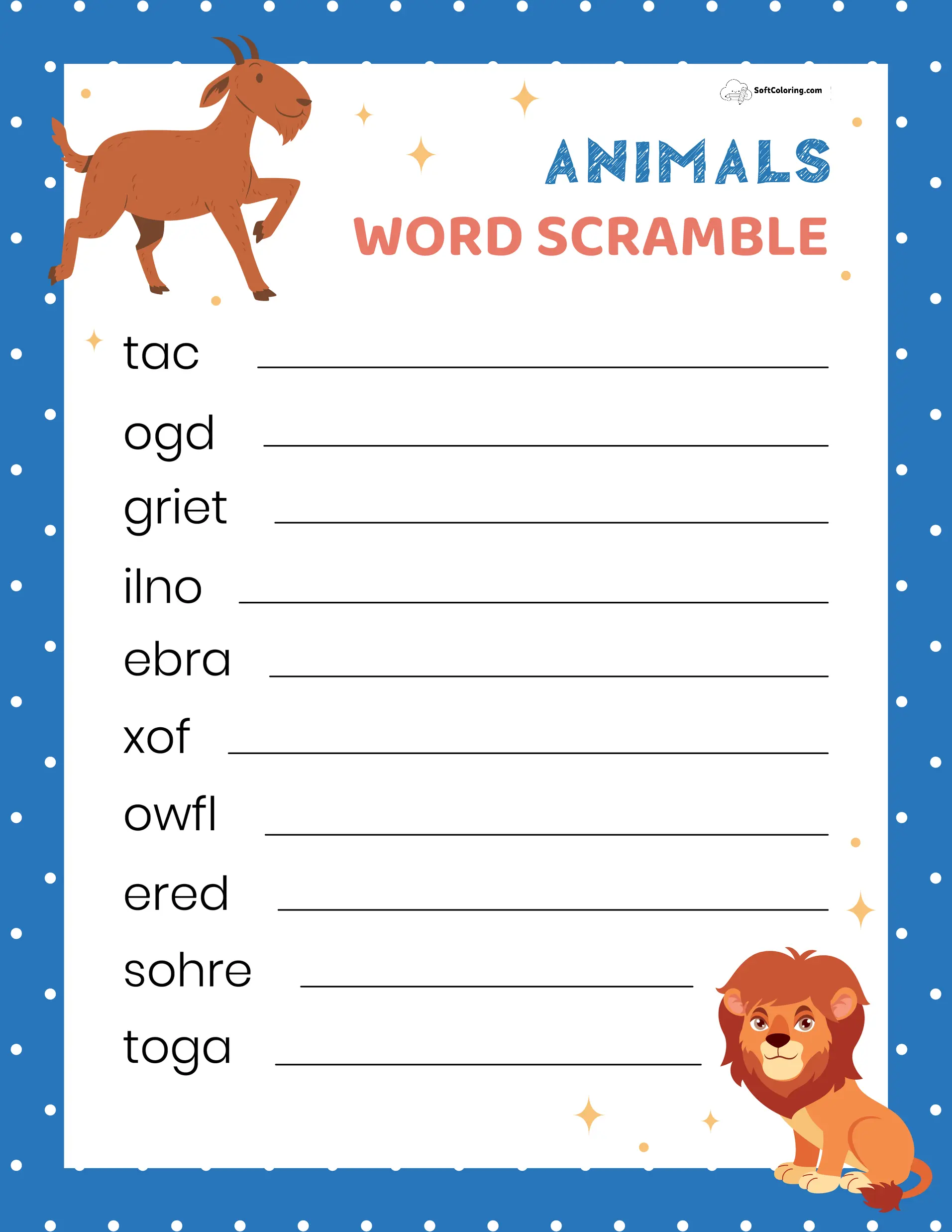 Animals Word Scramble