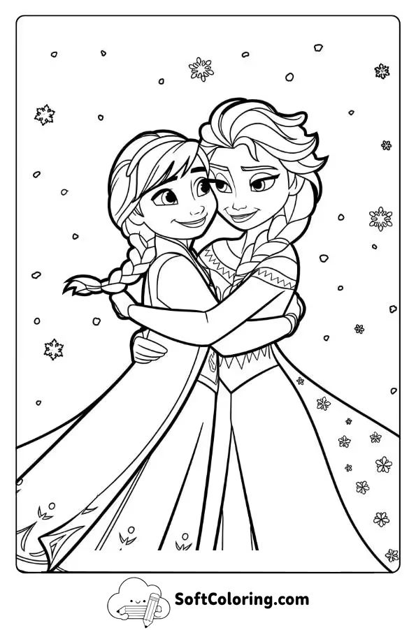 Anna and Elsa Sharing a Warm Hug in the Snow