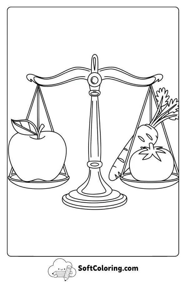 Apple Balanced On A Scale With Fresh Veggies