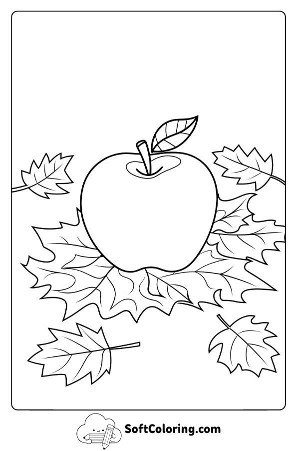 Apple Nestled Among Autumn Leaves on a Table