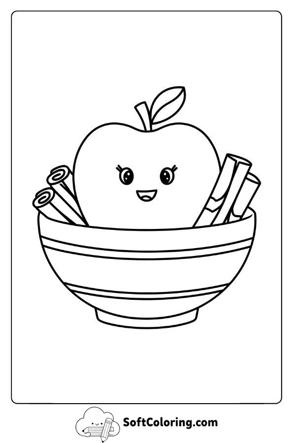 Apple Sitting in a Cozy Bowl with Cinnamon Sticks