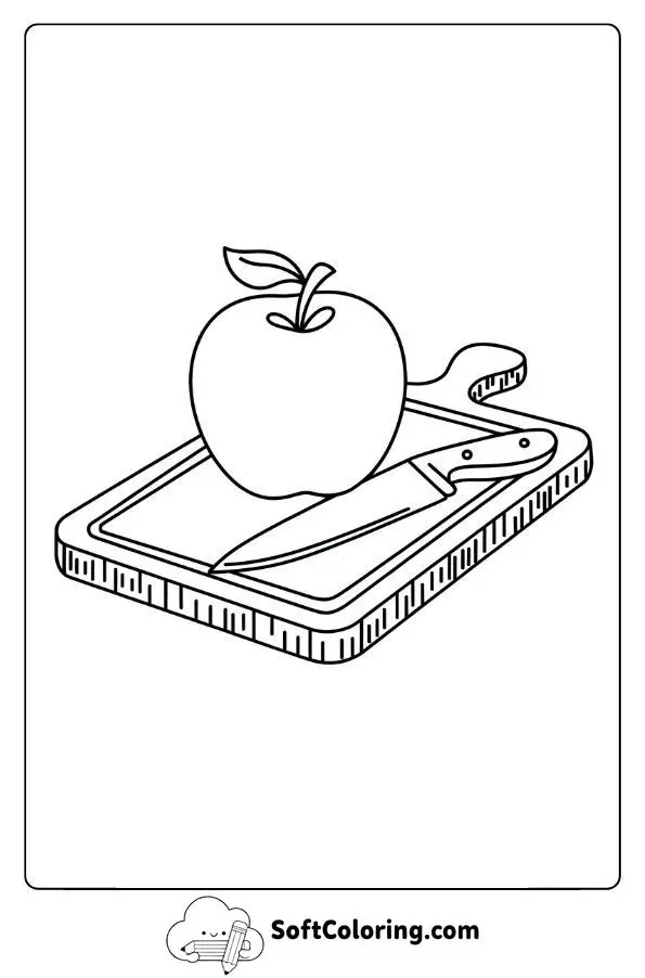 Apple On A Rustic Wooden Cutting Board With A Knife