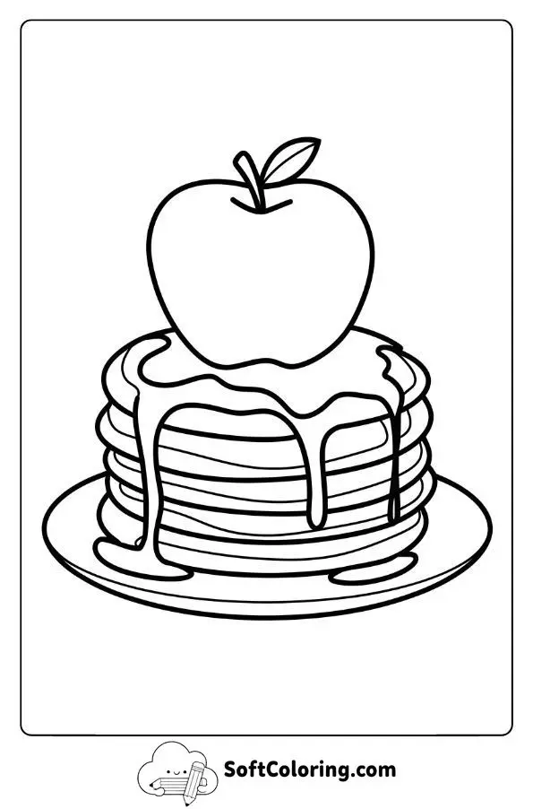 Apple On A Stack Of Pancakes Drizzled With Maple Syrup