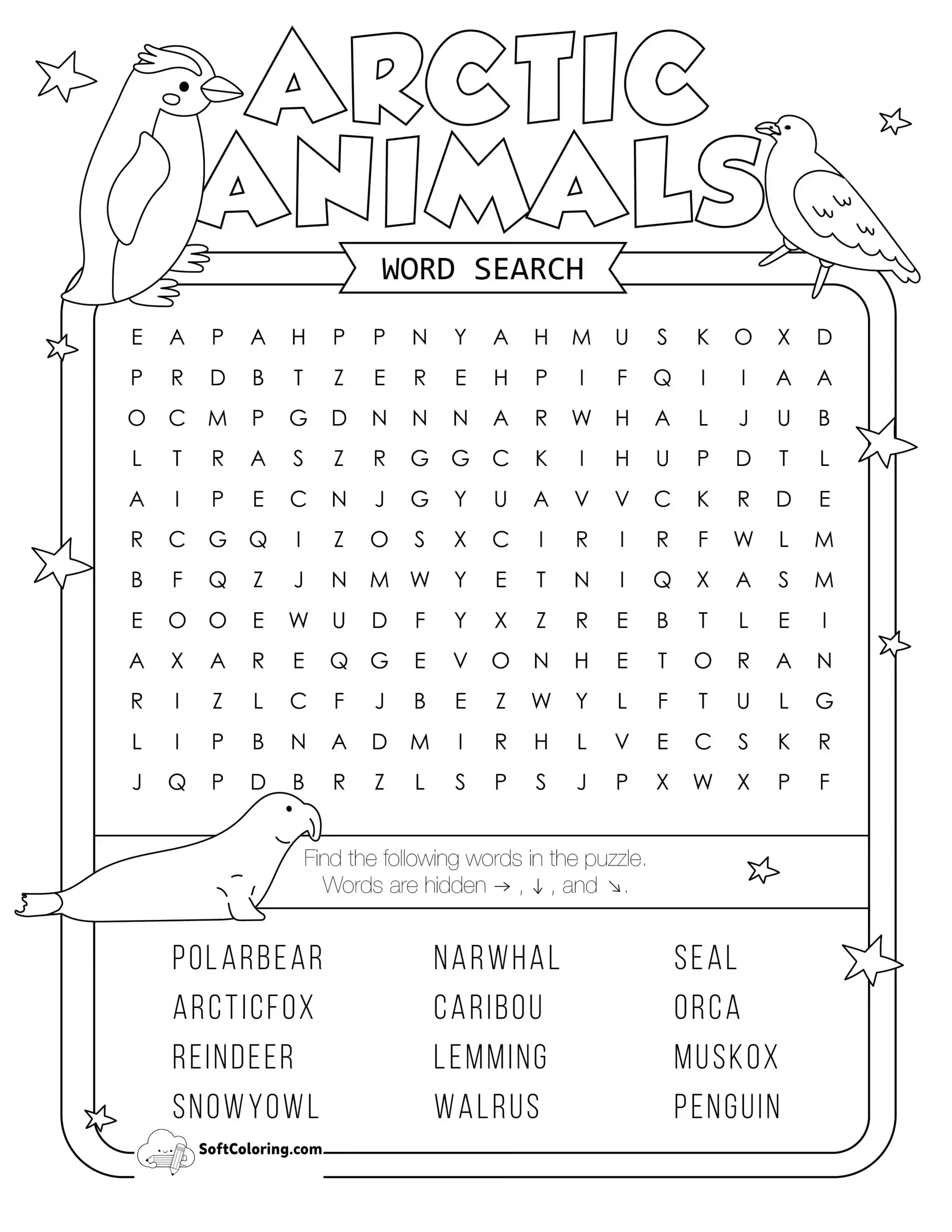Arctic Animals Word Search Puzzle