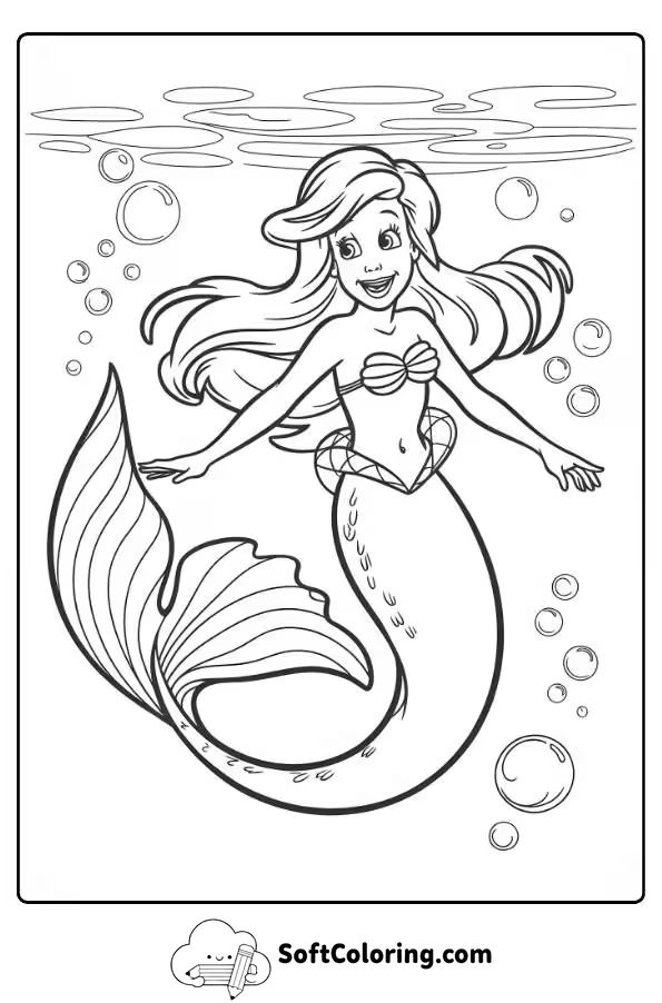 Ariel Mermaid Coloring Page 2