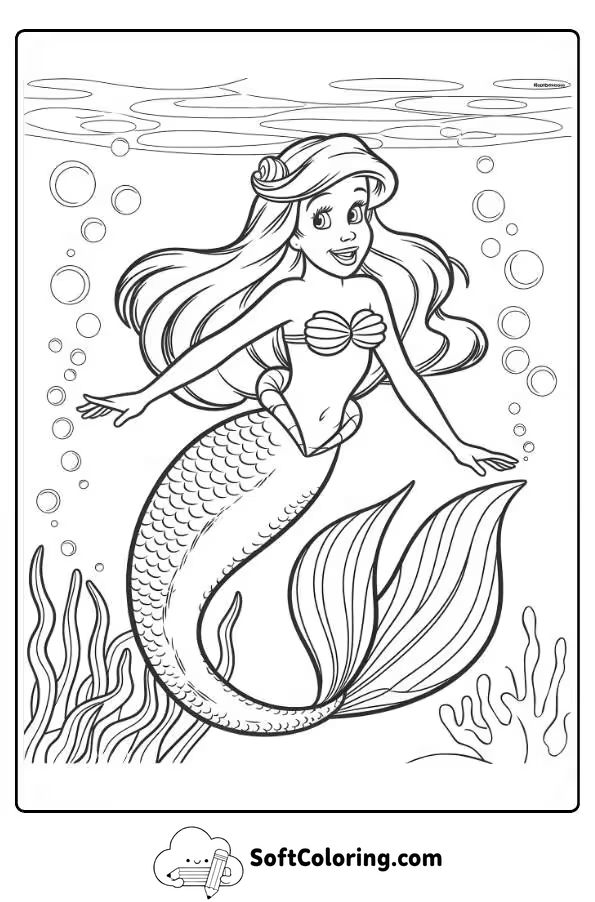 Ariel Mermaid Coloring Page 3