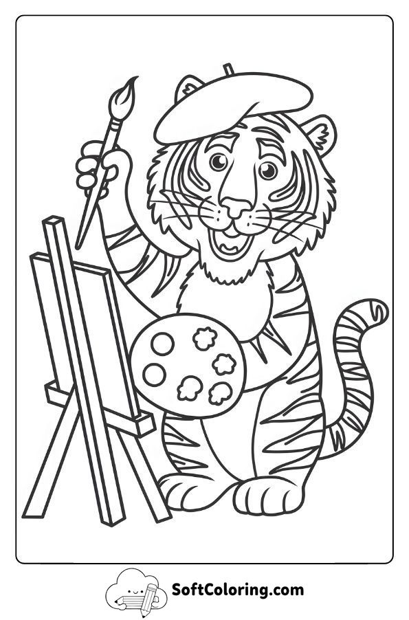 Artist Tiger Painting with Bright Colors