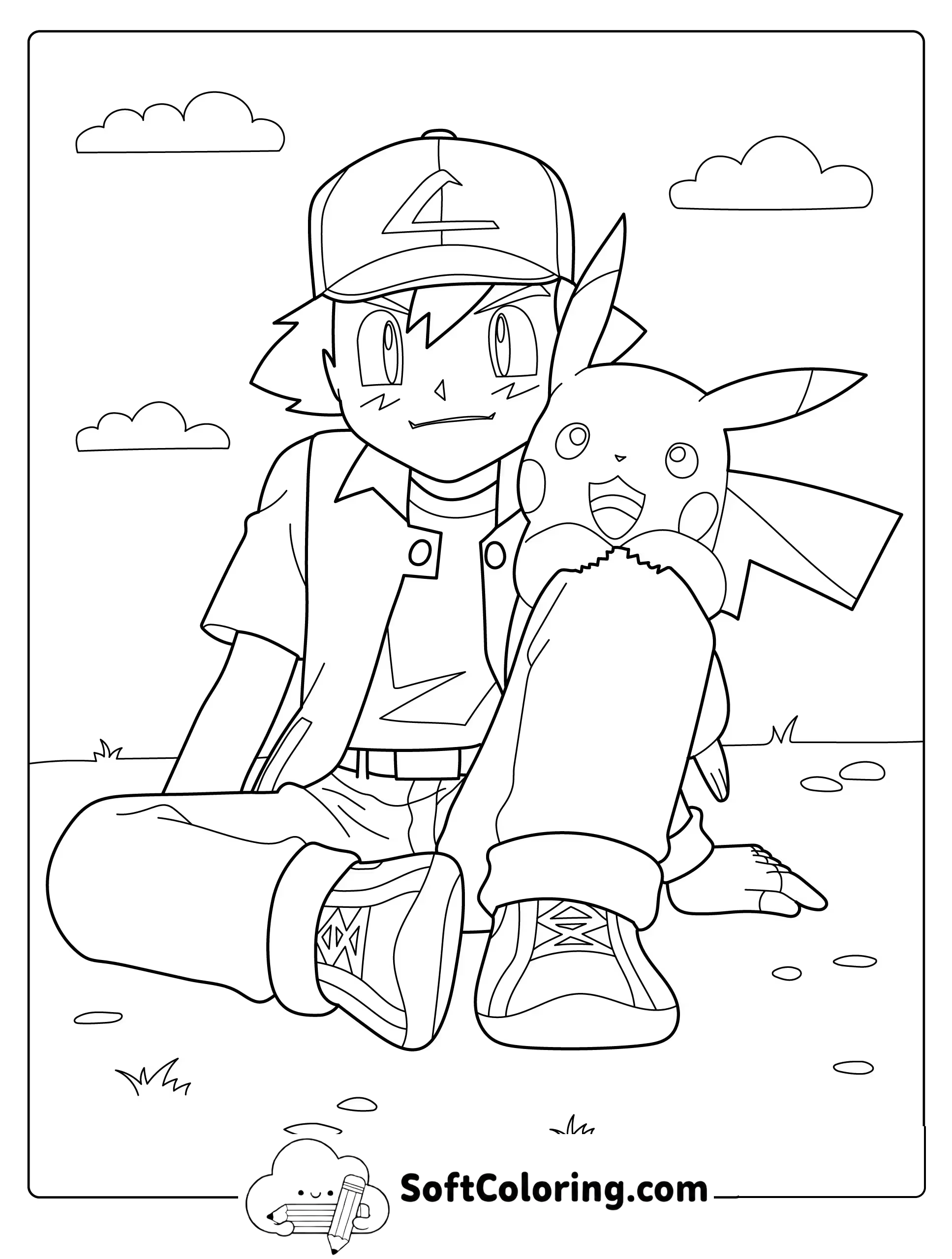 Ash and Pikachu Coloring Page