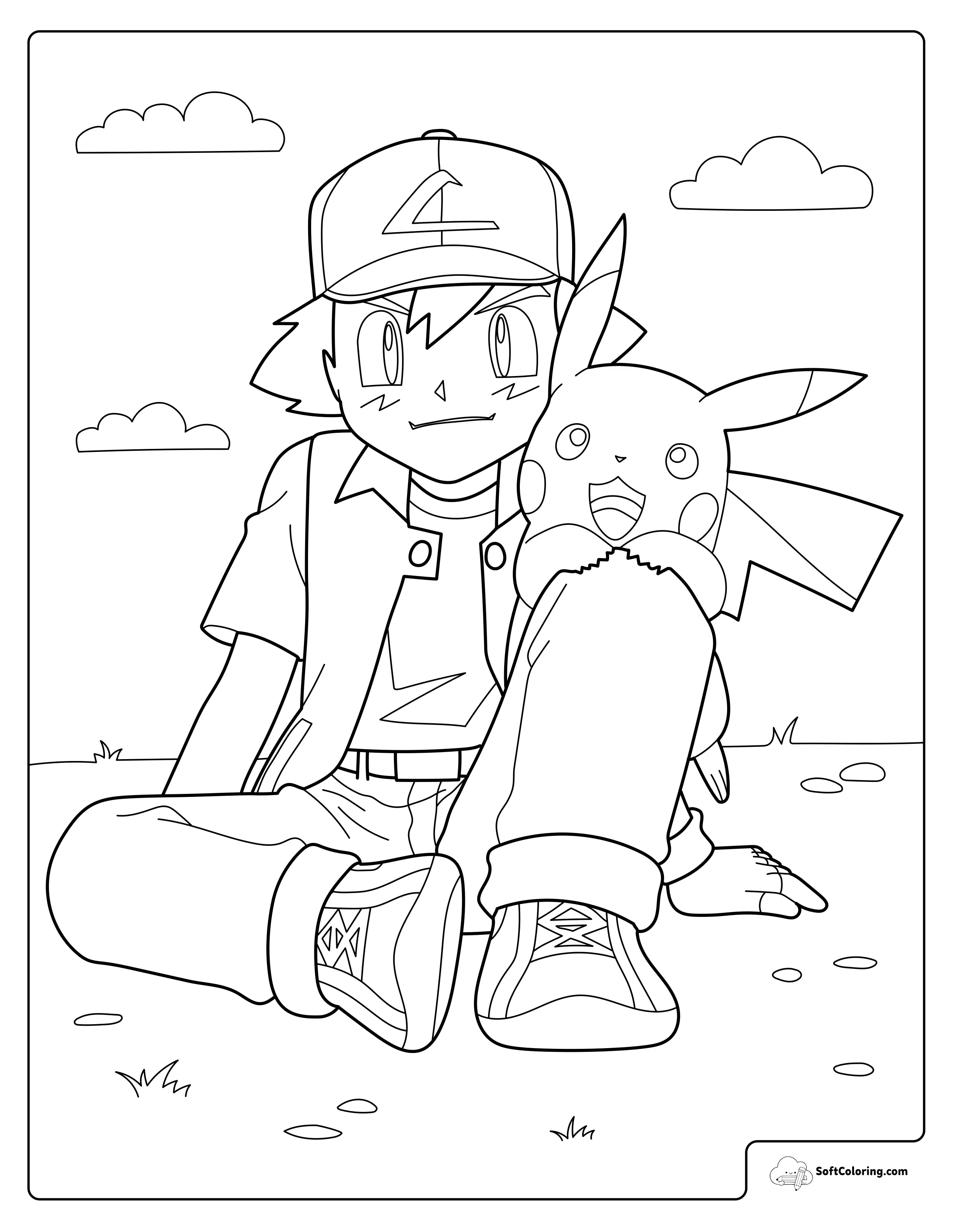 Ash And Pikachu Coloring Page