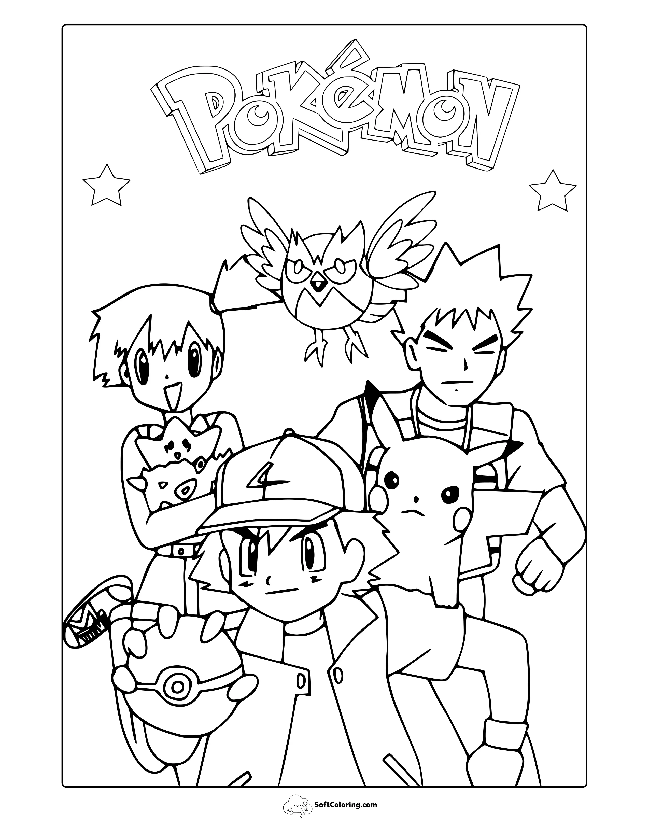 Ash With Brock And Misty From Pokemon Coloring Page