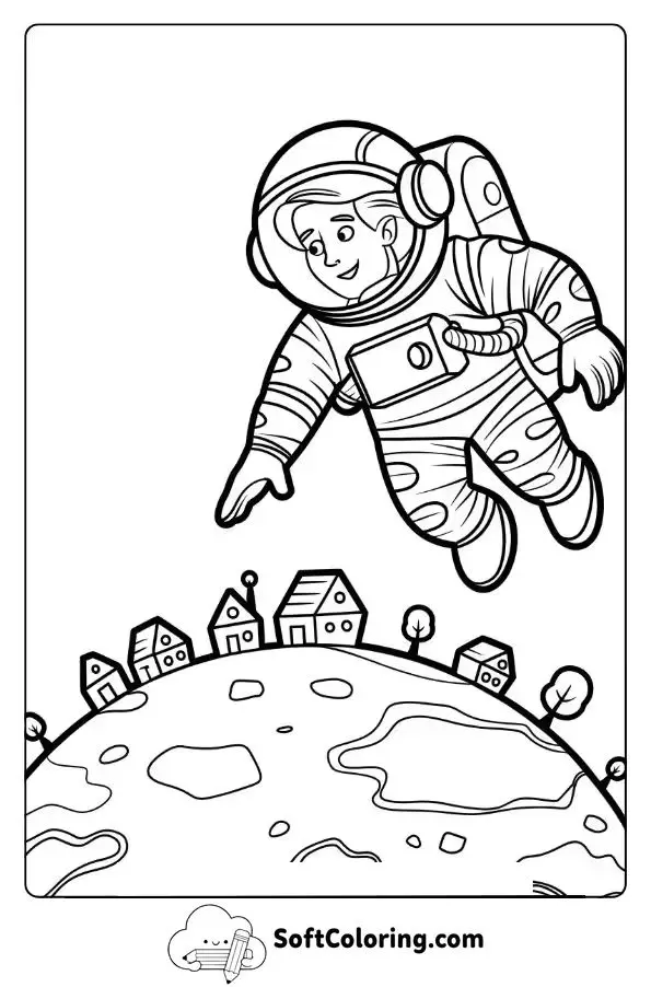 Astronaut Discovering A Tiny Planet Village