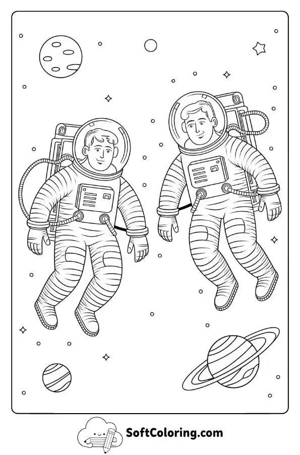 Astronauts Floating In The Starry Galaxy