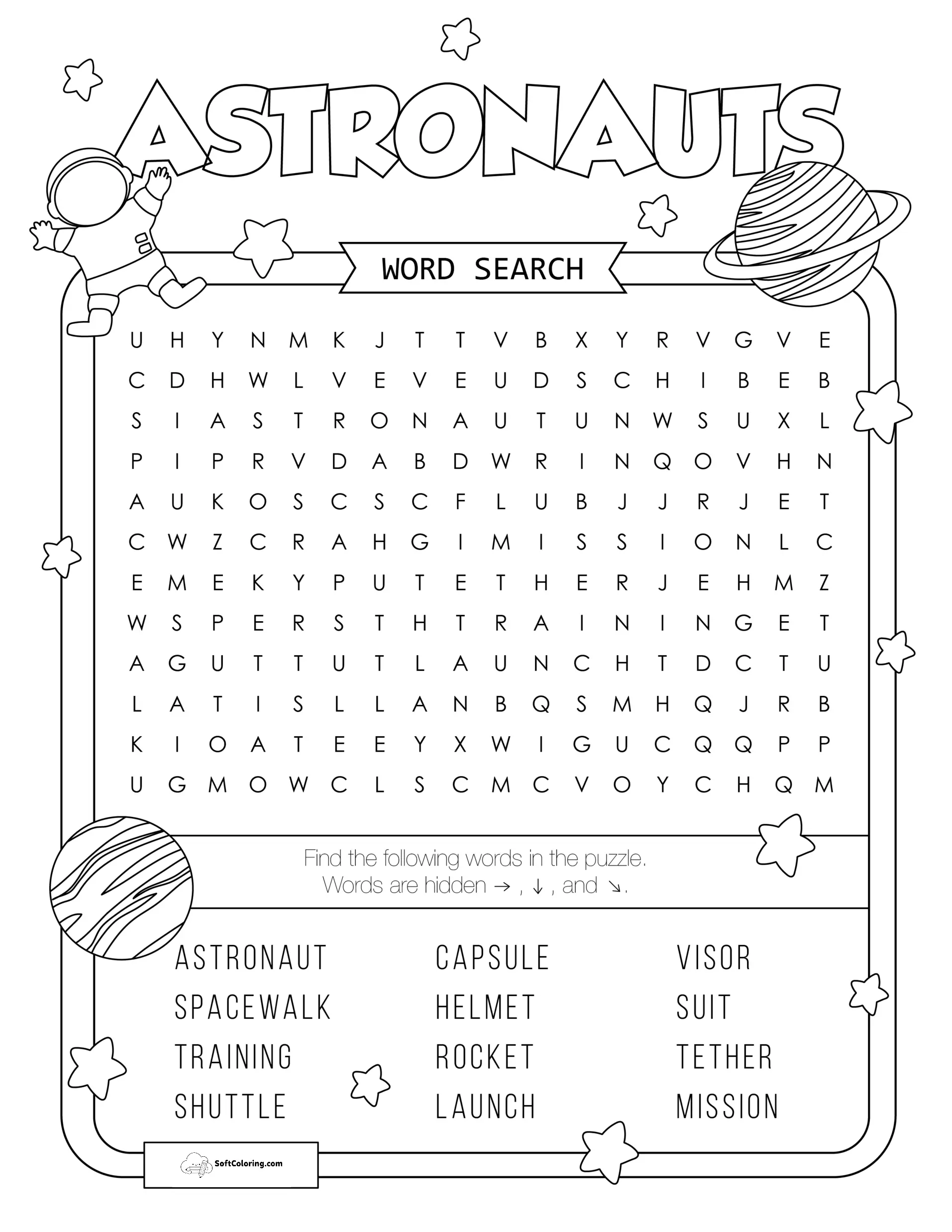 Astronauts Word Search Puzzle