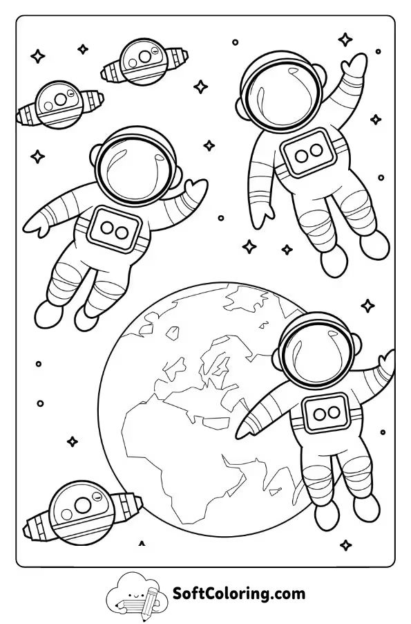 Astronauts and Spaceships over Planet Earth