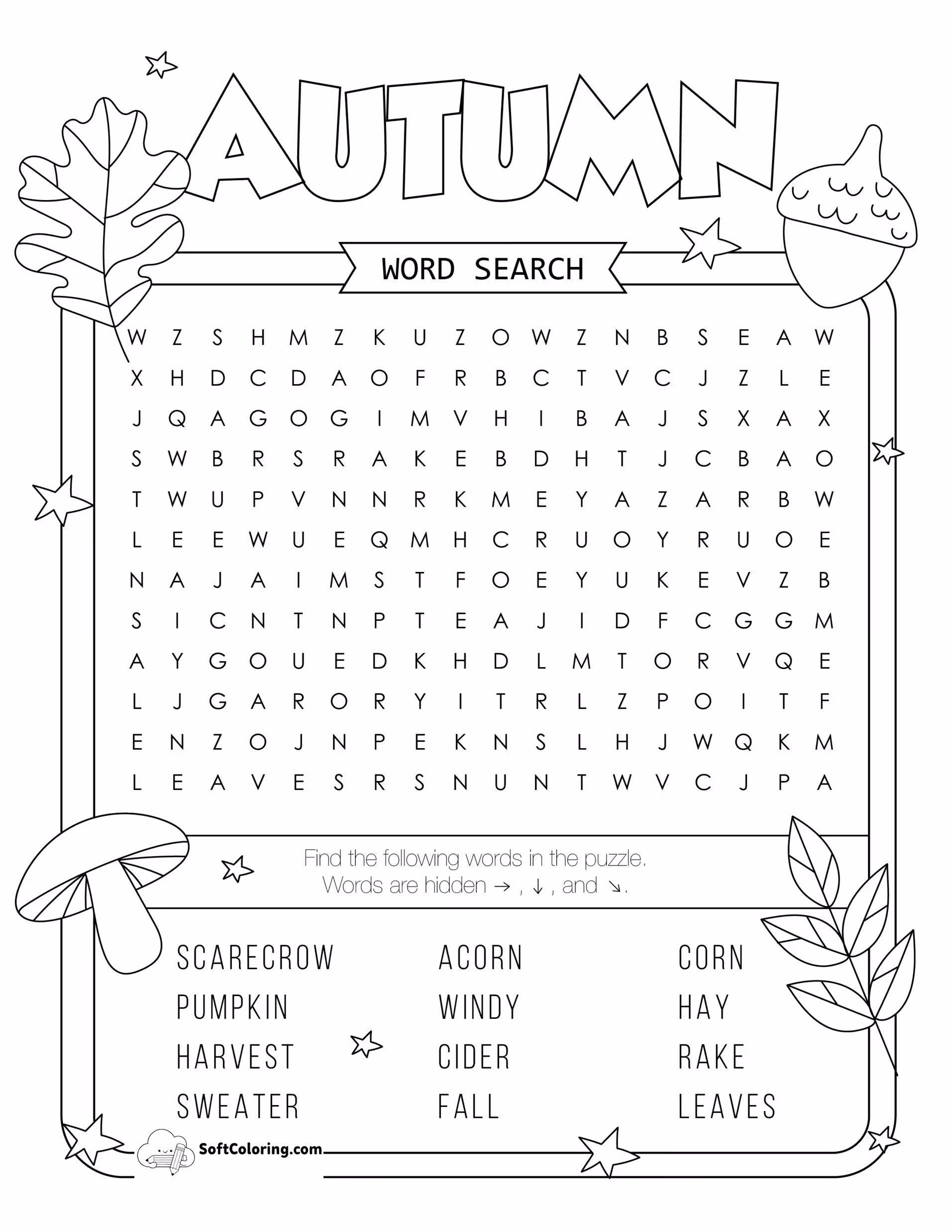 Autumn Word Search Puzzle
