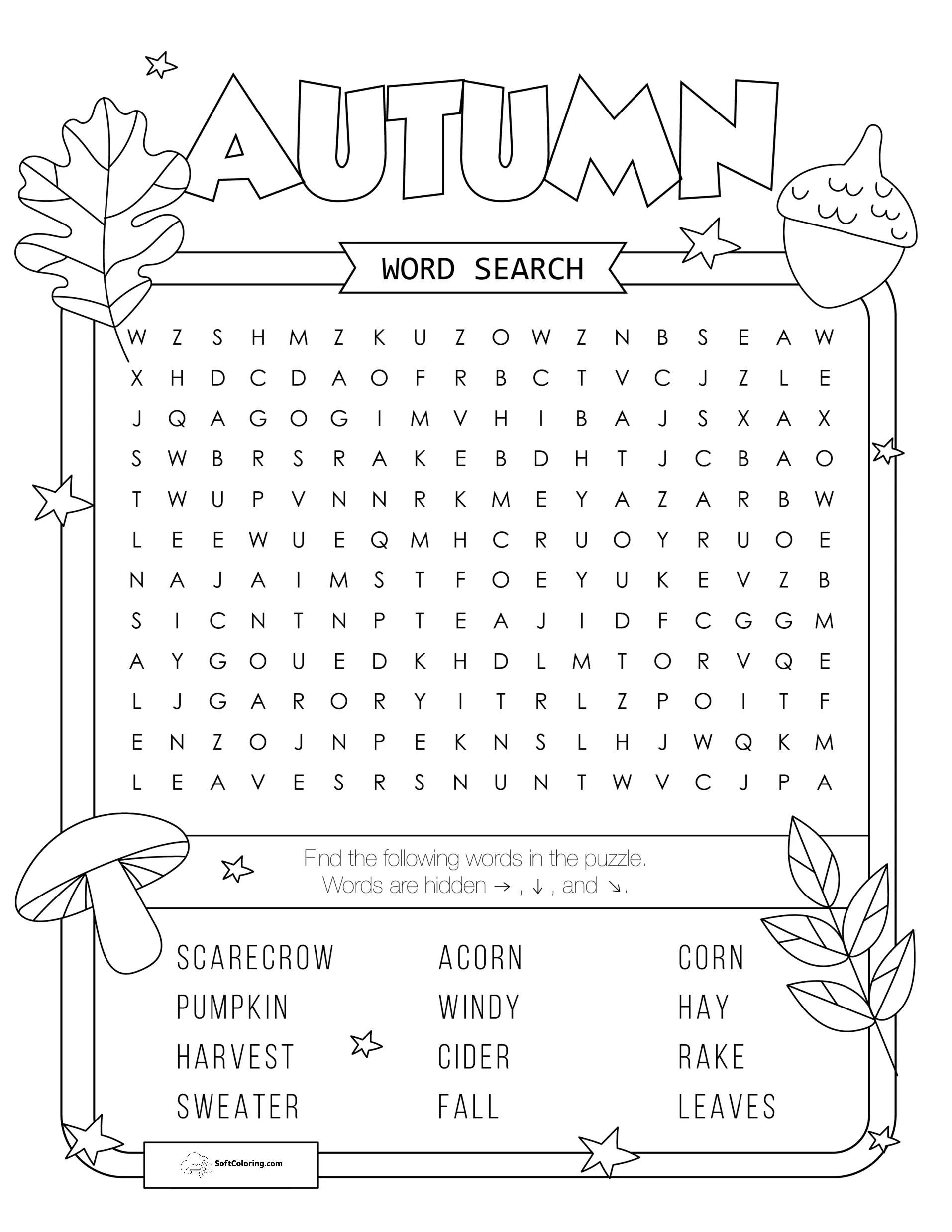 Autumn Word Search Puzzle