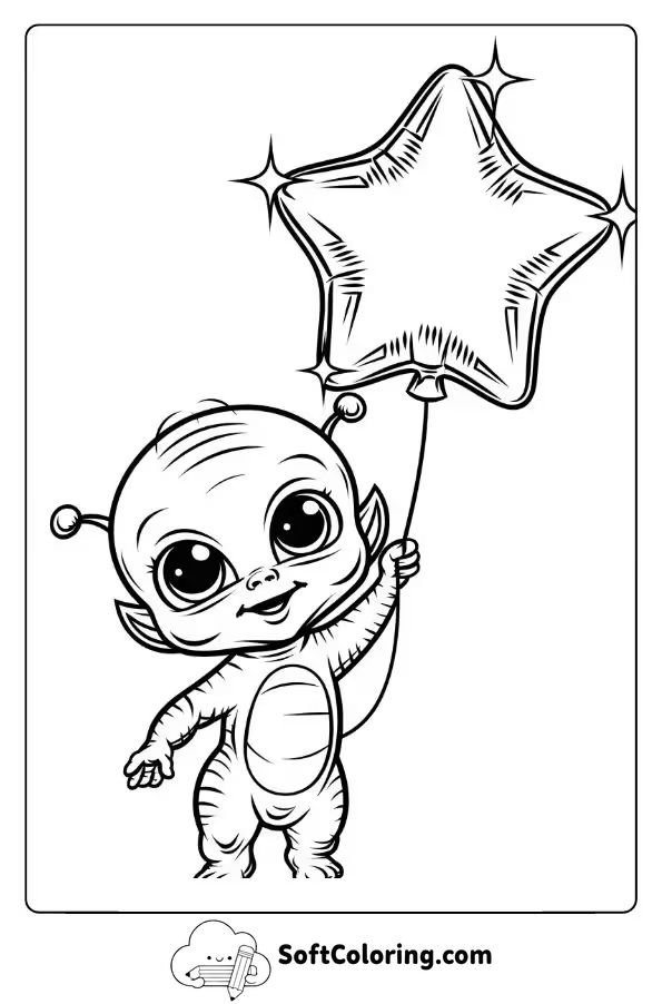 Baby Alien with a Sparkling Star Balloon