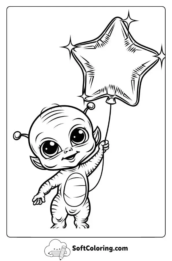 Baby Alien With A Sparkling Star Balloon