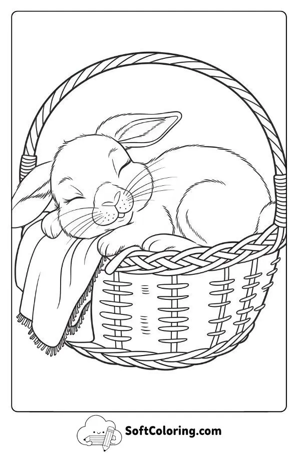 Baby Bunny Sleeping In A Basket