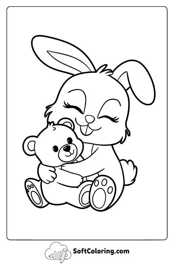 Baby Bunny Snuggling With A Teddy Bear