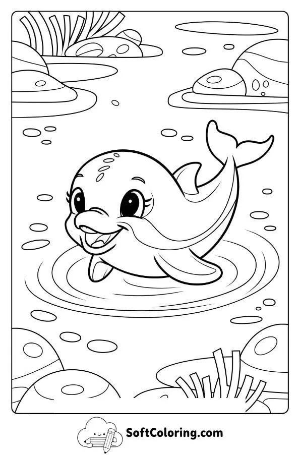 Baby Dolphin Swimming In A Shallow Lagoon