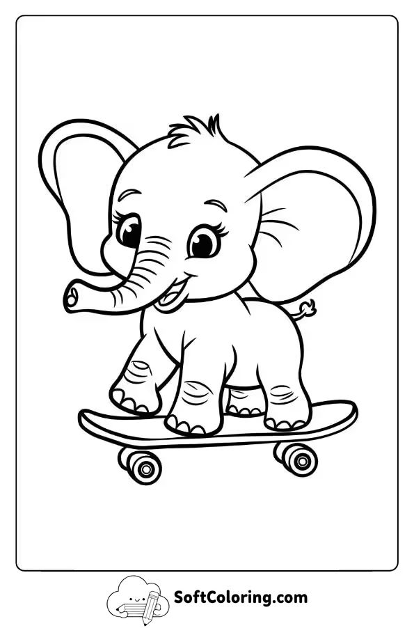 Baby Elephant Riding A Skateboard