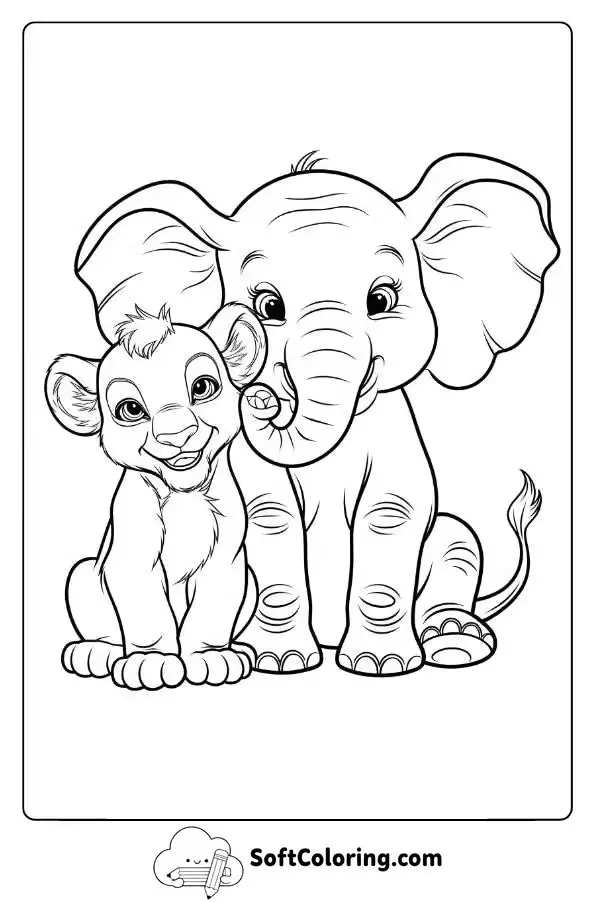 Baby Elephant And Lion Cub