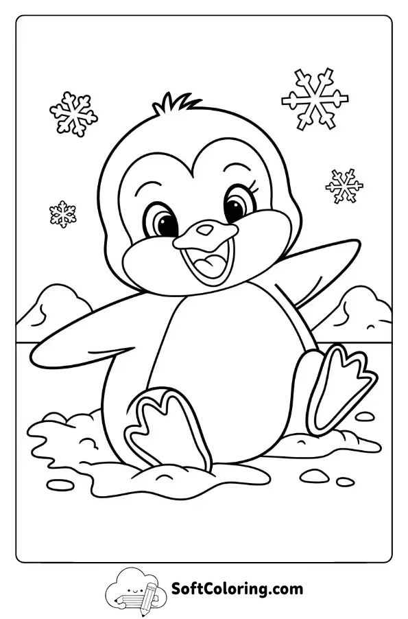 Baby Penguin Playing in the Snow