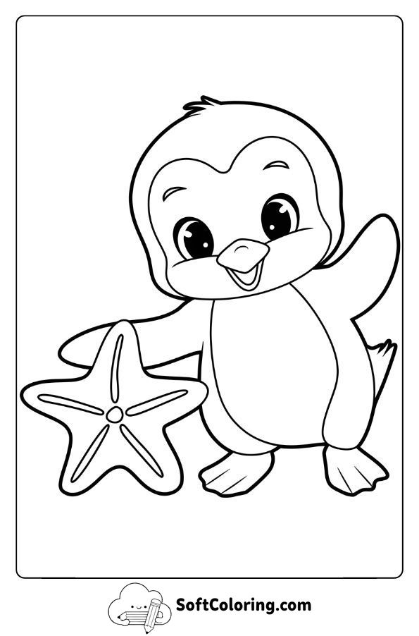 Baby Penguin Playing with a Starfish