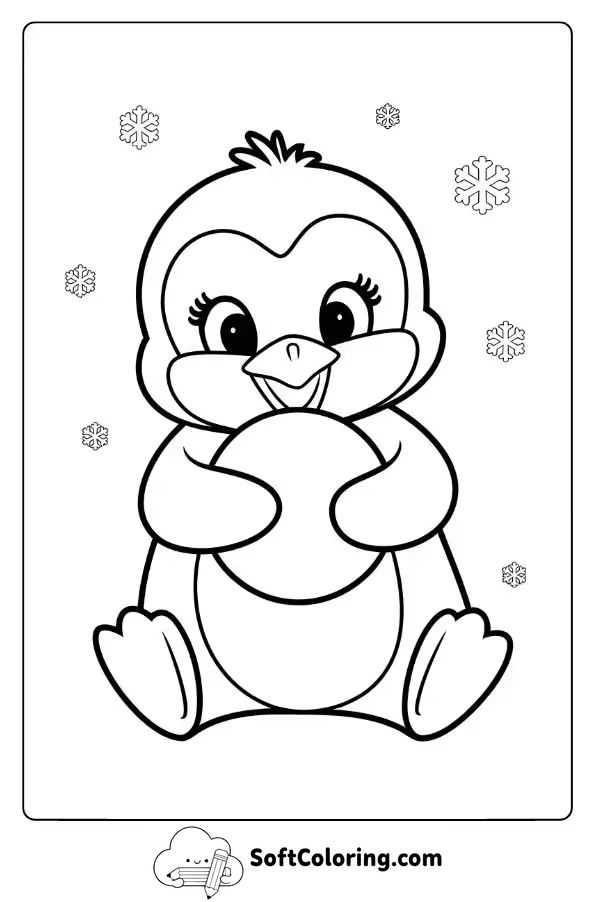 Baby Penguin with a Snowball