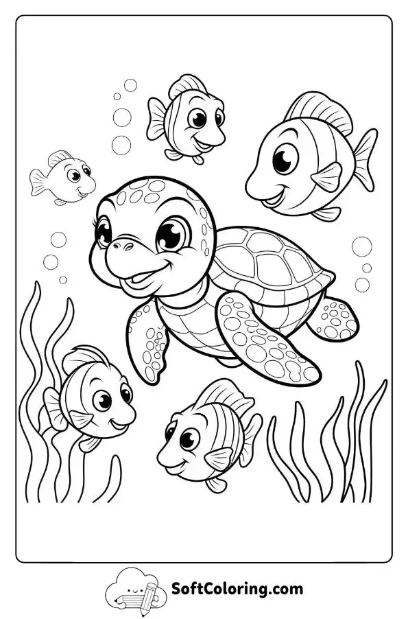 Baby Sea Turtle And Fish Friends