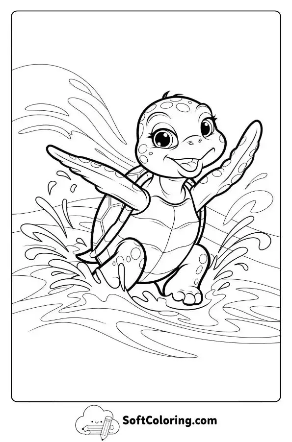 Baby Turtle Playing In The Waves