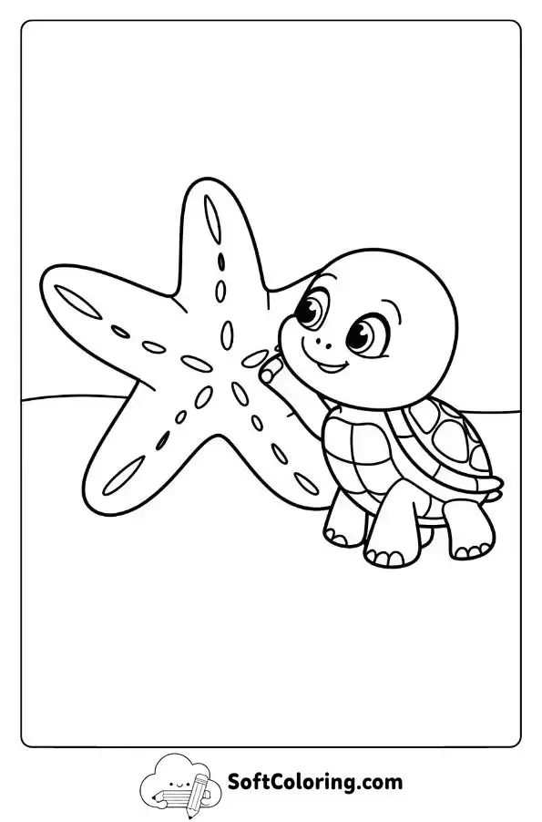 Baby Turtle And A Big Starfish