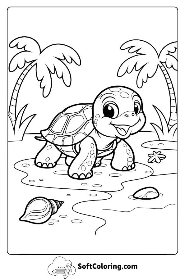 Baby Turtle On An Island Adventure