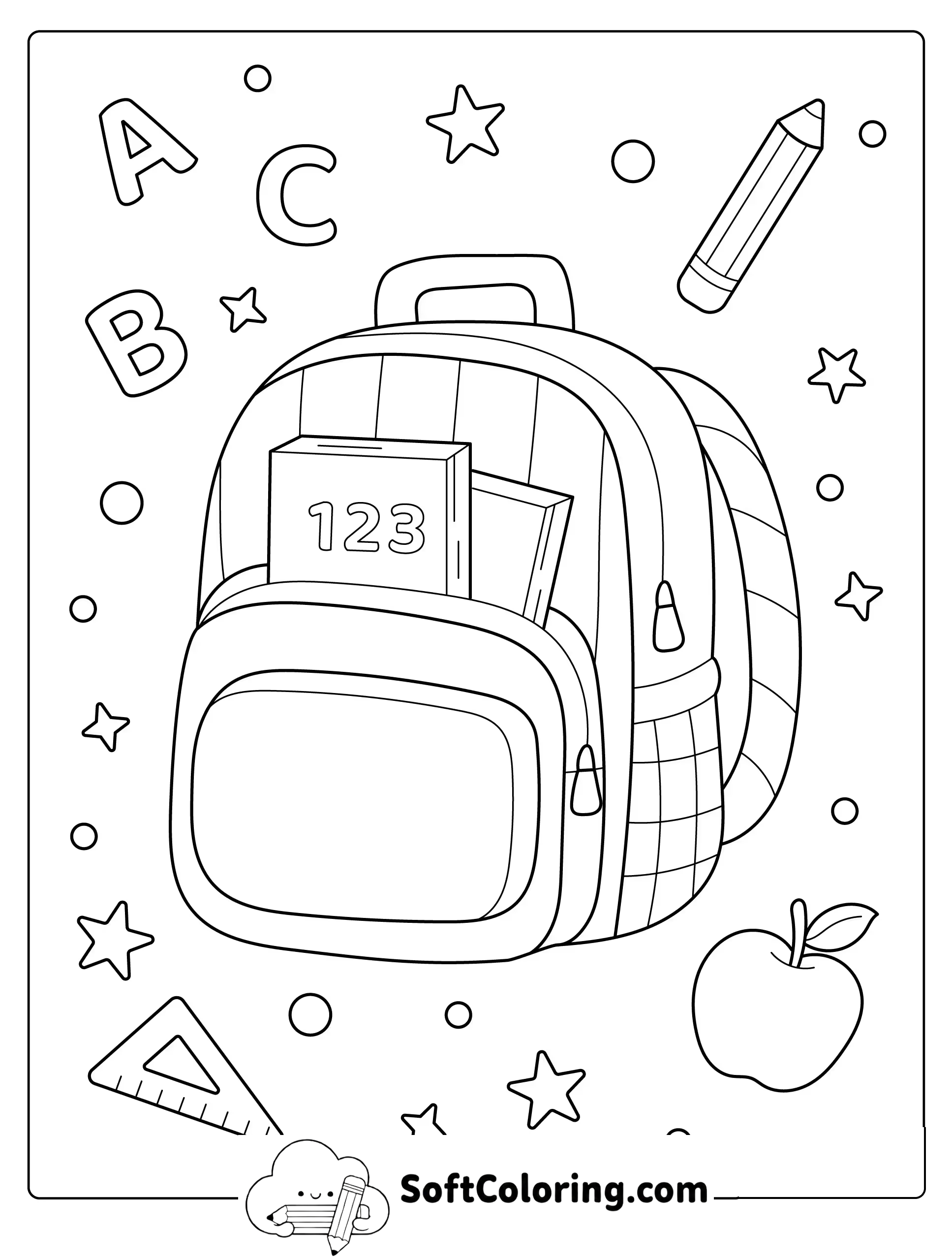 Backpack and School Supplies Coloring Page