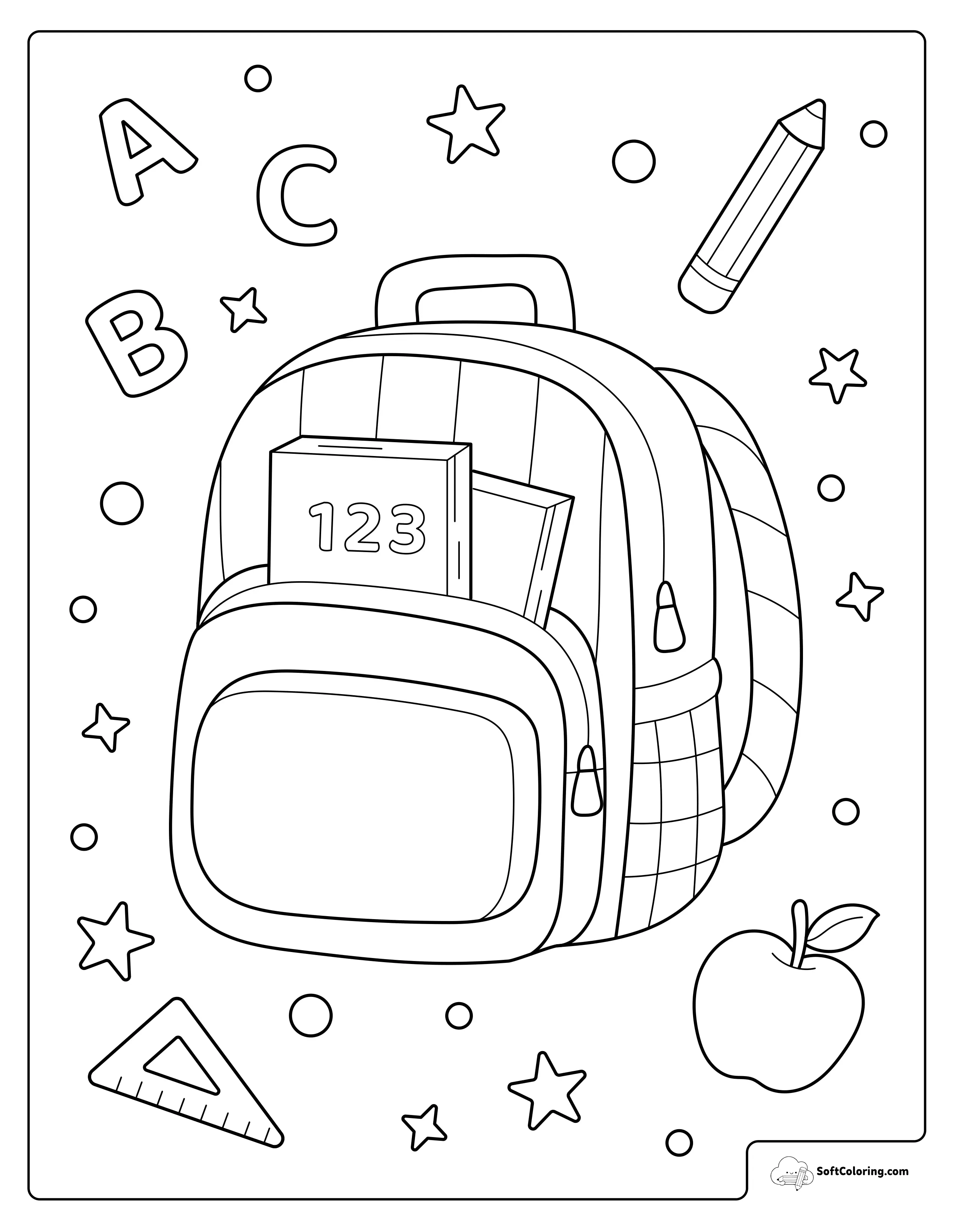 Backpack And School Supplies Coloring Page