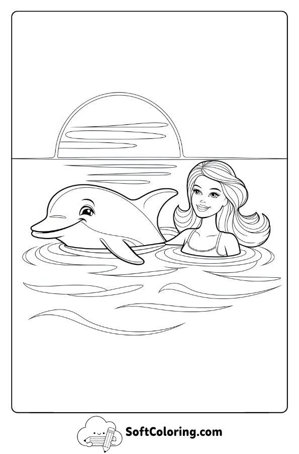 Barbie and Dolphin Enjoying a Sunset Swim