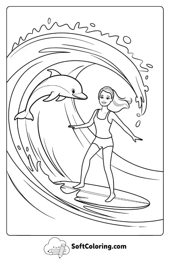 Barbie And Her Dolphin Surfing A Big Wave
