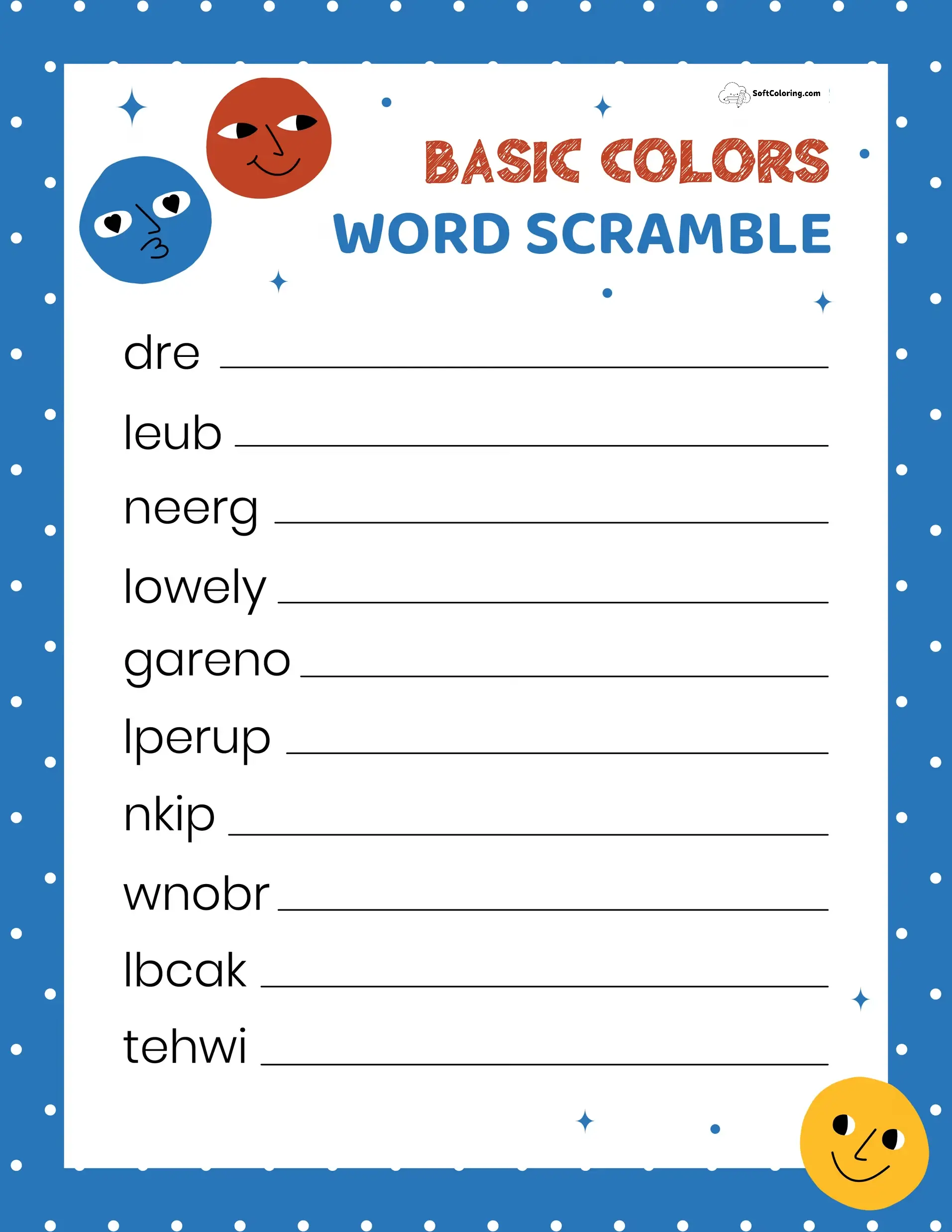 Basic Colors Word Scramble