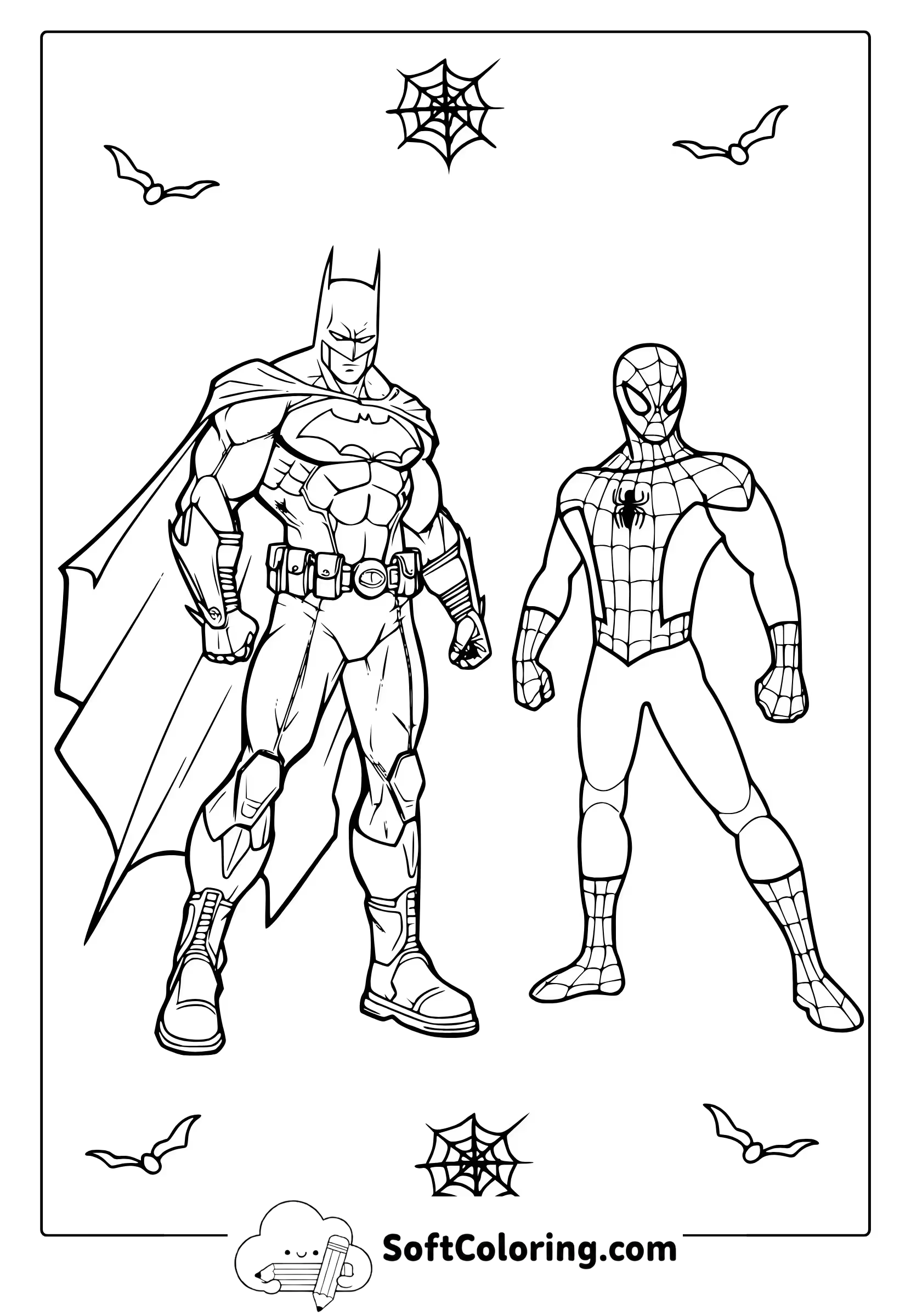 Batman and Spider-Man Coloring Page