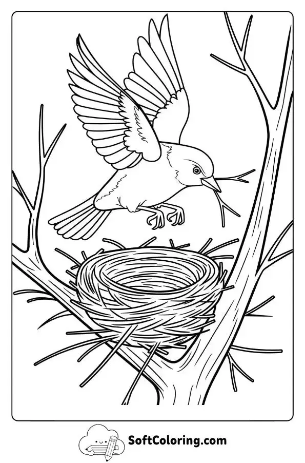 Bird Collecting Twigs For Its Nest