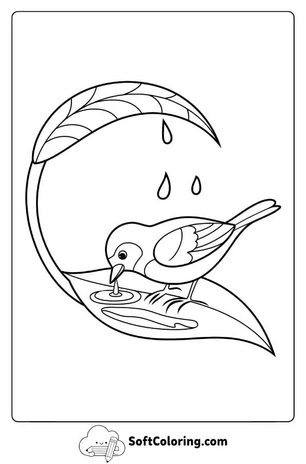 Bird Drinking Water from a Leaf